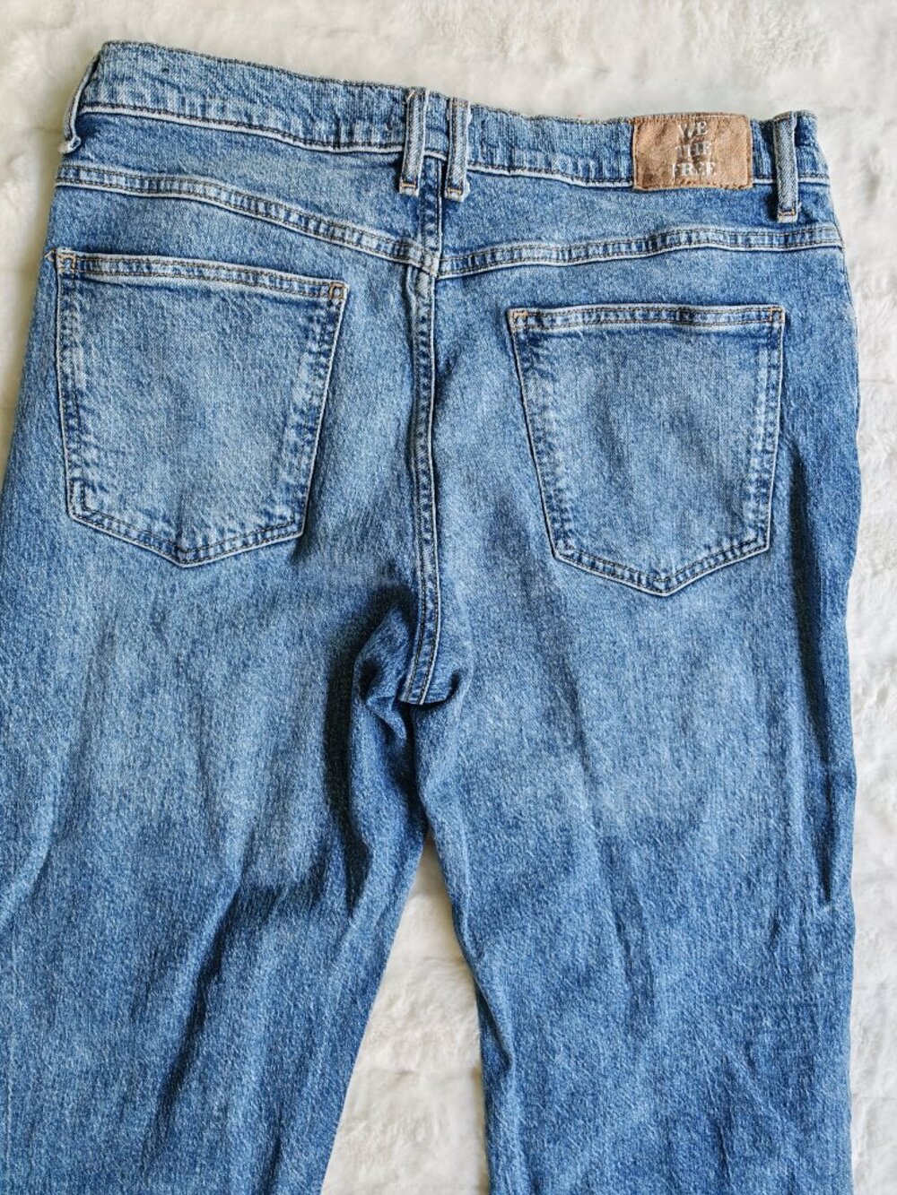 Free People We The Free Jeans 31 Wide Leg Cropped Raw Hem Distressed Boho Denim - Picture 12 of 13